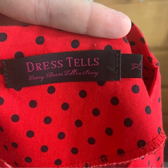 Retro Style Red Black Polka Dot Cap Sleeve A-Line Modest Dress size XL - Picture 7 of 10